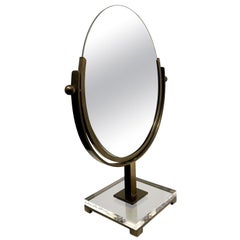 Large Vanity Table Mirror by Charles Hollis Jones in Brushed Brass & Lucite