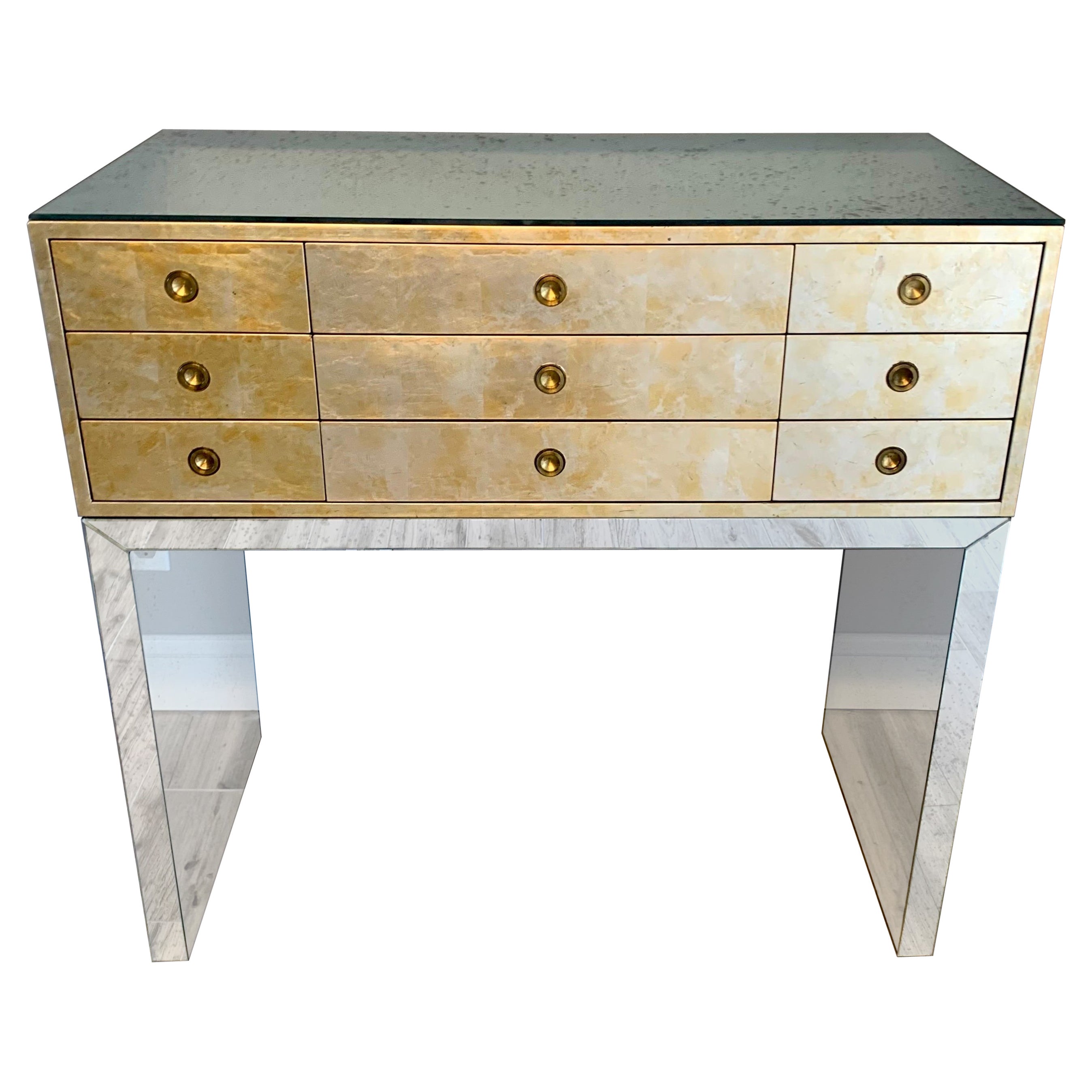 Mid Century Kittinger Gold Leaf Chest of Drawers on Antiqued Mirror Base, 1950s For Sale