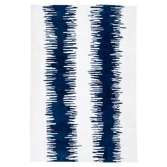 Tapis tibétain moderne en laine blanc et bleu abstrait fait à la main