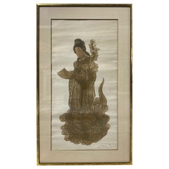 Mary Gardner Preminger Signed Print from 16th Century Buddhist Buddha Woodblock