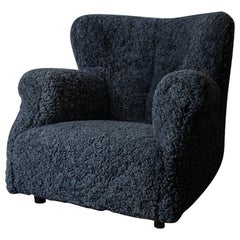 Dark Blue Shearling Lounge Chair, Denmark 1930's