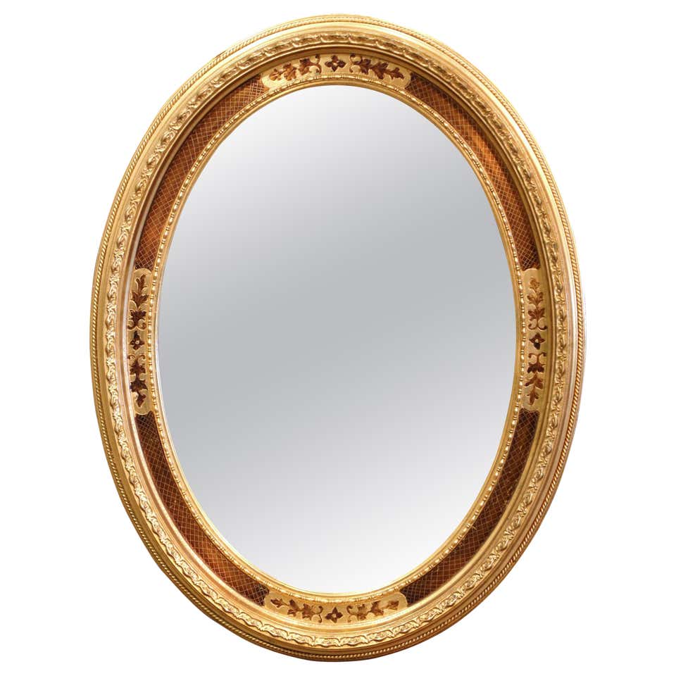 Mid Century Modern Gold Giltwood Oval Mirror For Sale at 1stDibs ...