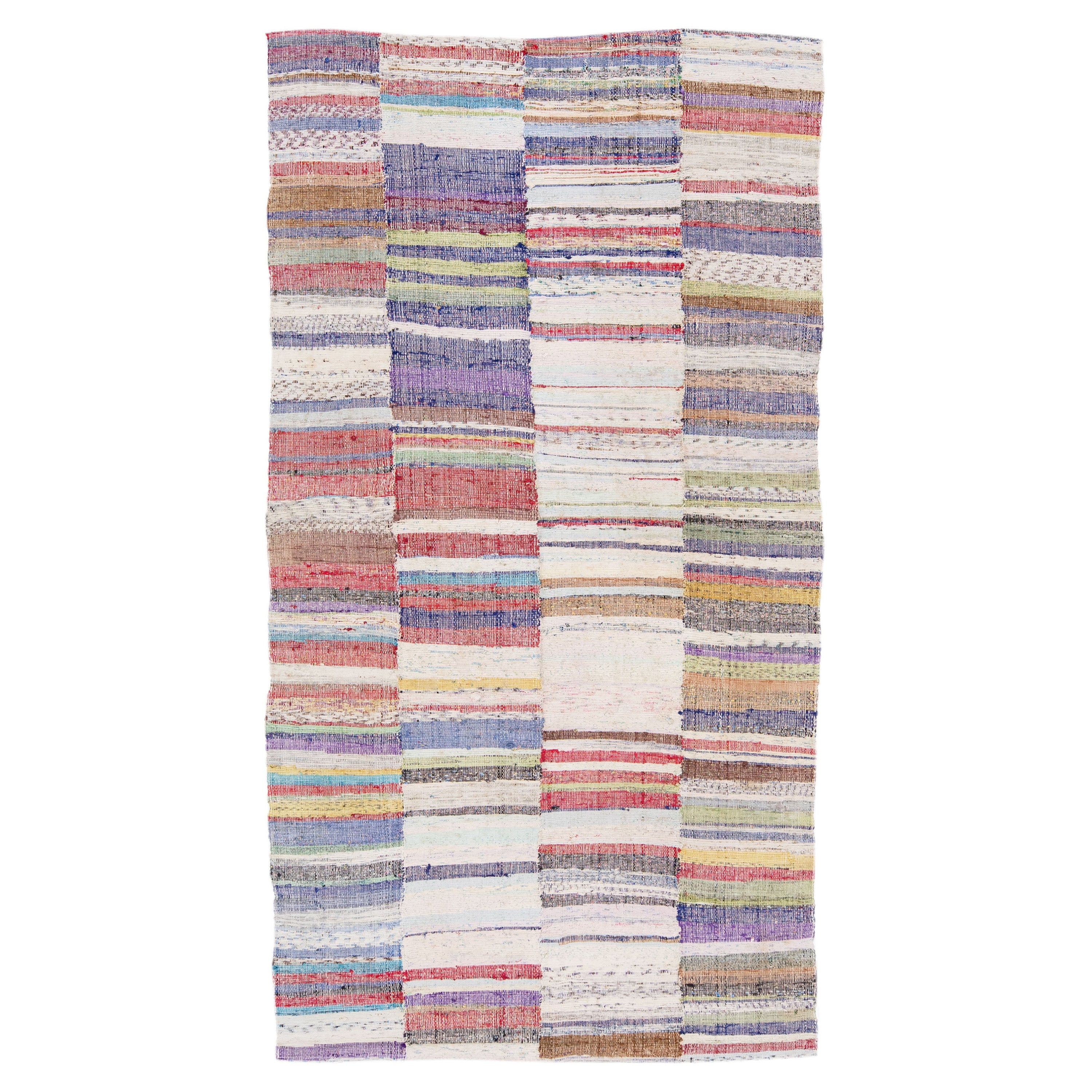 Mid-Century Vintage Kilim Handmade Wool Rug with Multicolor Motif