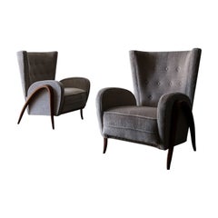 Pair of Curvy Italian Lounge Chairs in Alpaca