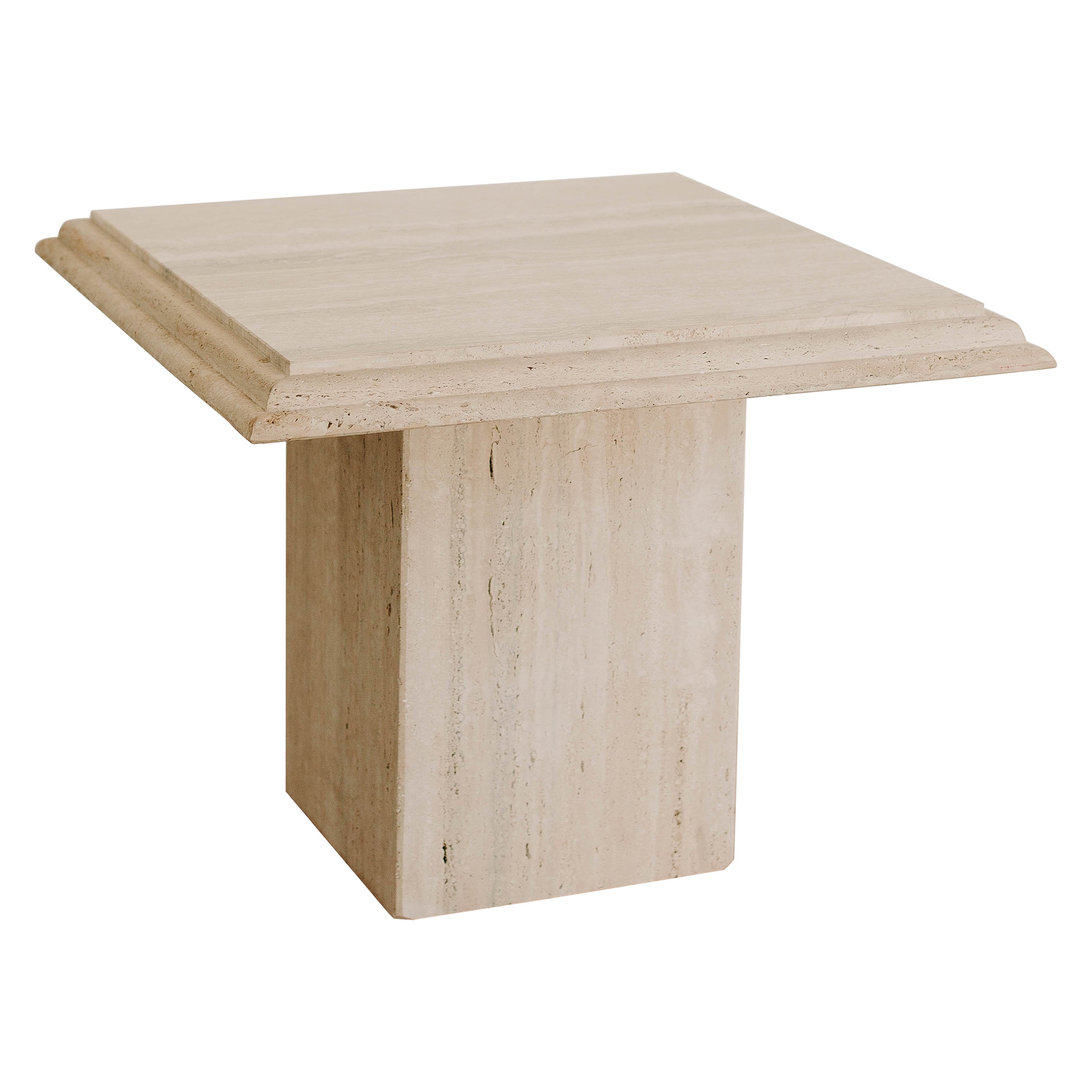 MidCentury Modern Italian Travertine Square Pedestal Base End Table at 1stDibs
