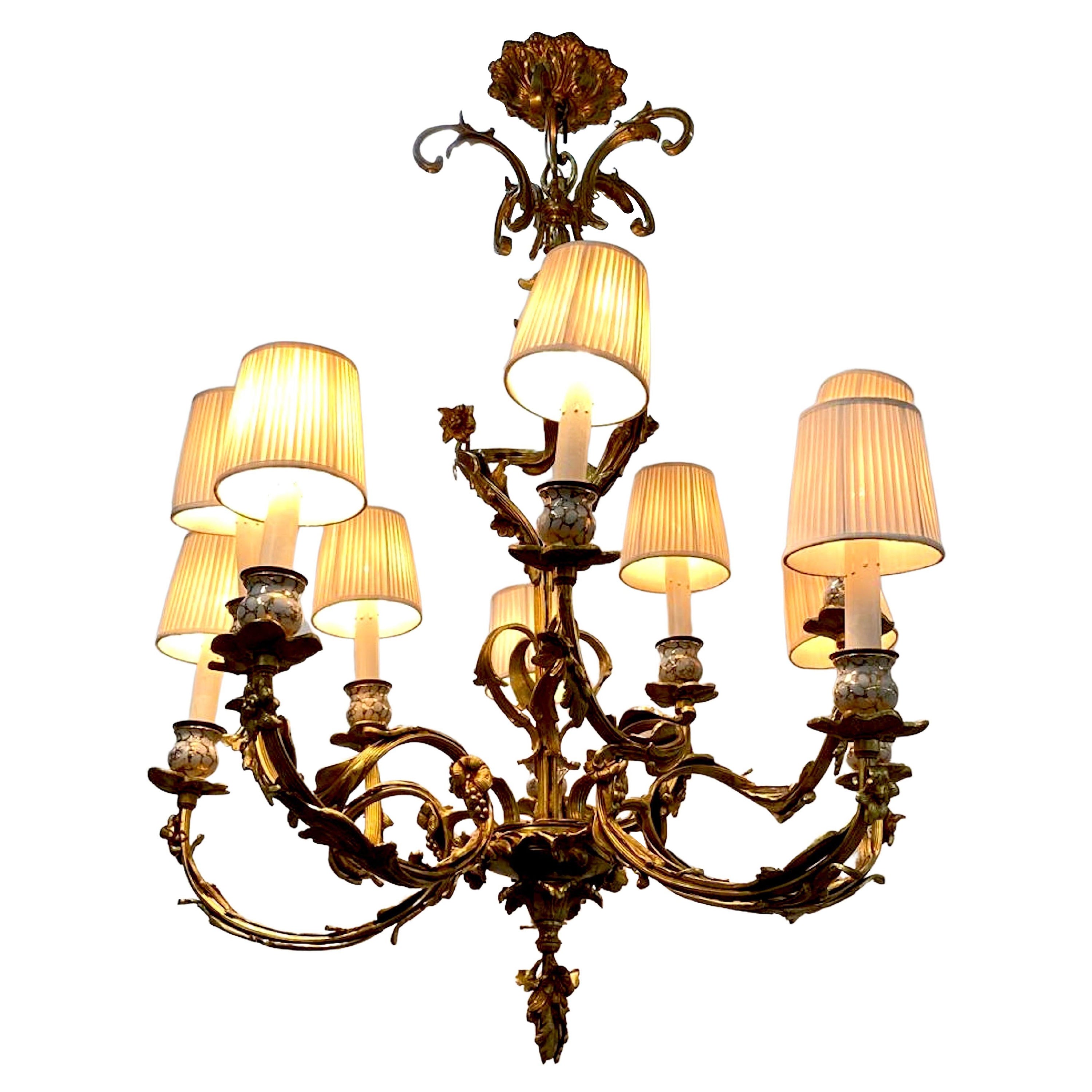French Dore' Bronze Rococo Style 10 Light Chandelier For Sale