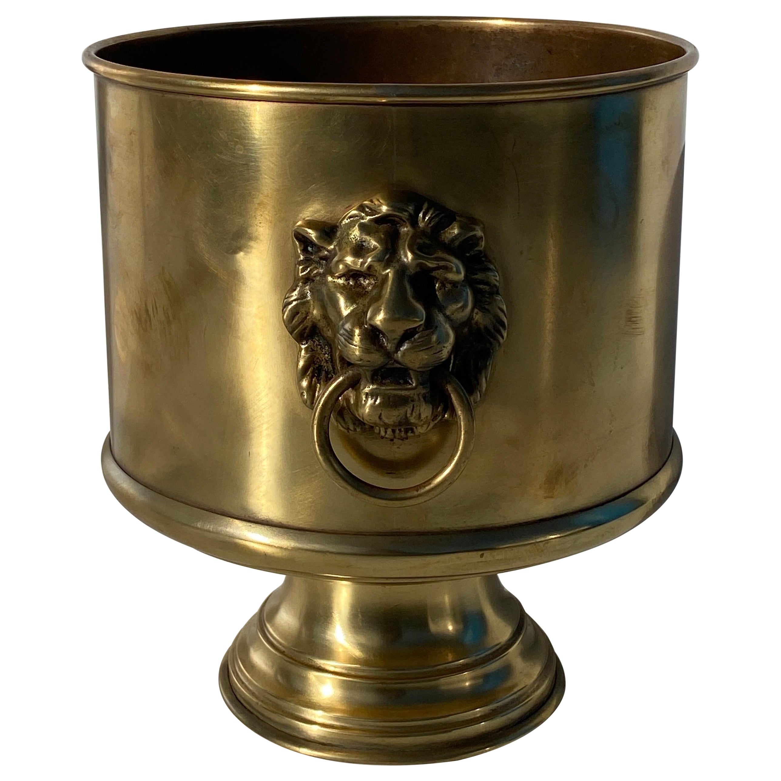 Brass Planter with Lion Morif For Sale