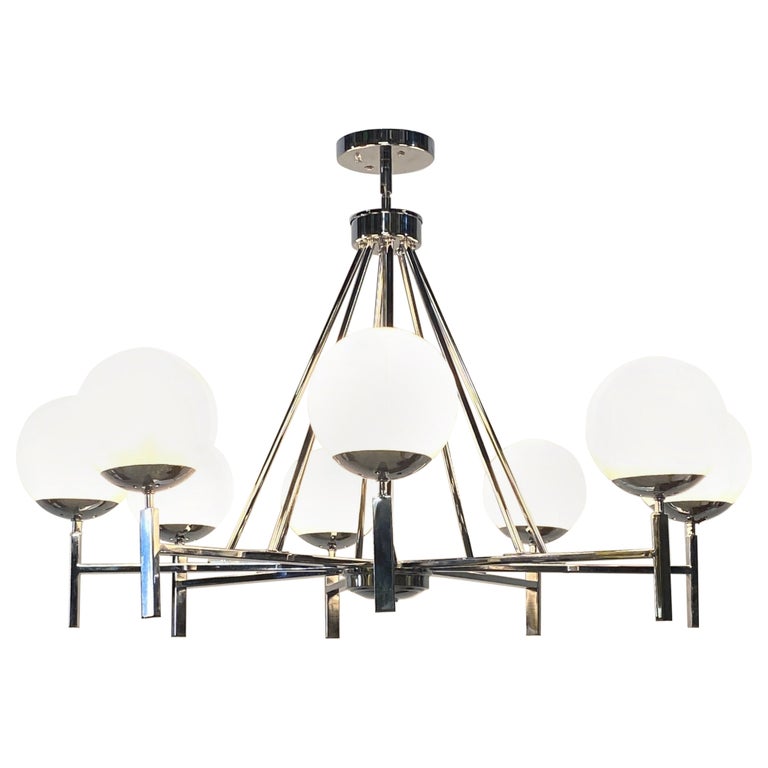 MidCentury Style Chrome and White Glass Light Fixture For Sale at 1stDibs