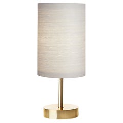 Serret Mid-Century White Wood Veneer Table Lamp with Brushed Brass