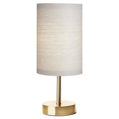Serret Mid-Century White Wood Veneer Table Lamp with Brushed Brass