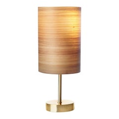 Serret Mid-Century Modern Cypress Wood Veneer Table Lamp with Brushed Brass