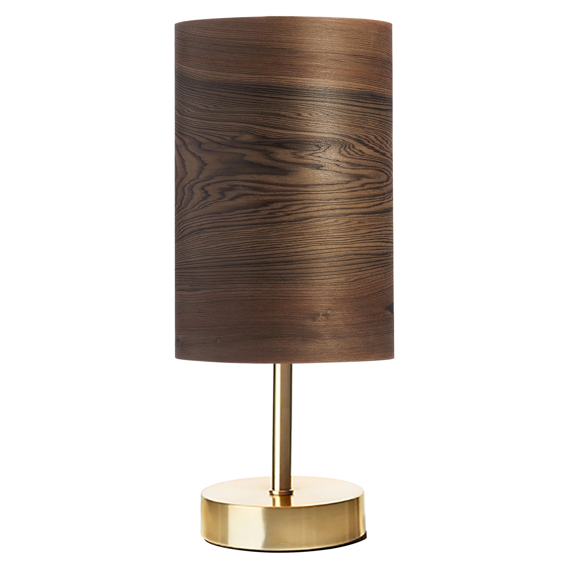 Serret MidCentury Bogwood Veneer Table Lamp with Brushed Brass For