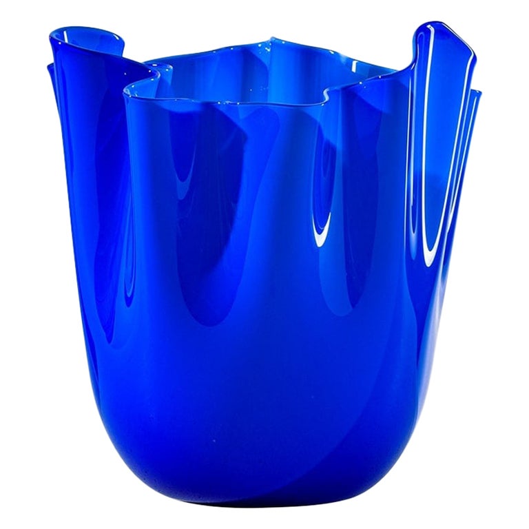 21st Century Fazzoletto Small Glass Vase in Sapphire by Fulvio Bianconi