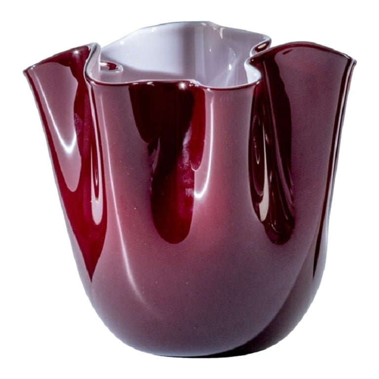 21st Century Fazzoletto Small Glass Vase in Blood Red/Rosa Cipria For Sale