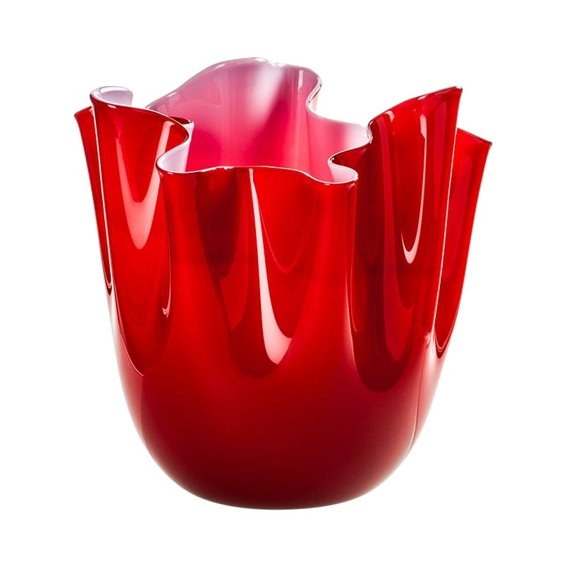 21st Century Fazzoletto Small Glass Vase in Opaque Pink/Red For Sale