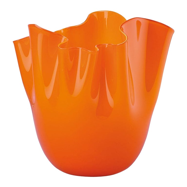 21st Century Fazzoletto Small Glass Vase in Orange by Fulvio Bianconi E Paolo For Sale