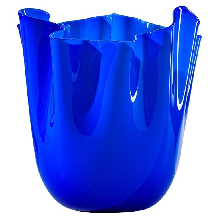 21st Century Fazzoletto Medium Glass Vase in Sapphire by Fulvio Bianconi E Paolo