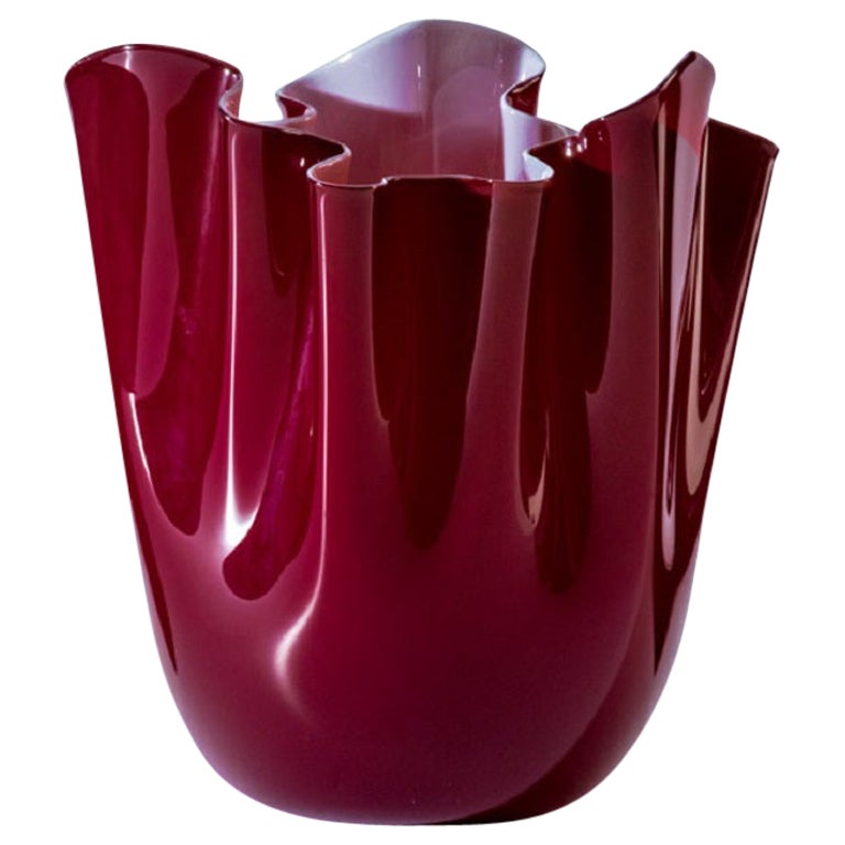 21st Century Fazzoletto Medium Glass Vase in Blood Red/Rosa Cipria For Sale