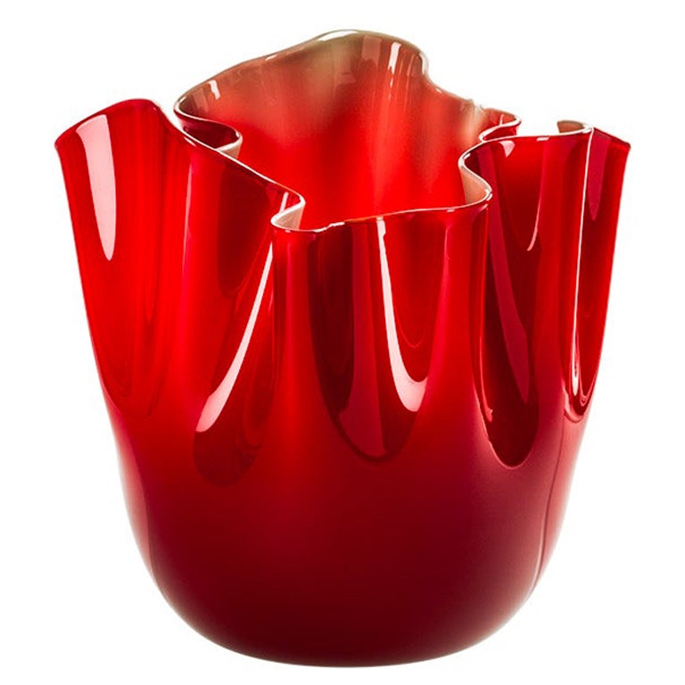 21st Century Fazzoletto Medium Glass Vase in Apple Green/Red For Sale
