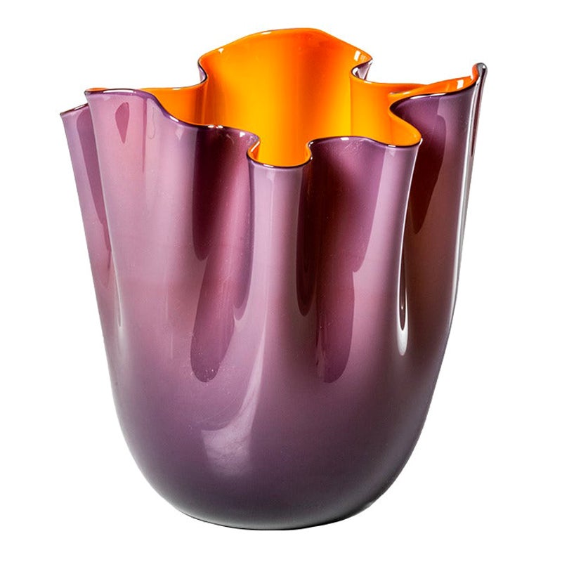 21st Century Fazzoletto Medium Glass Vase in Indigo/Orange For Sale