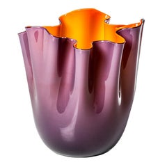 21st Century Fazzoletto Medium Glass Vase in Indigo/Orange