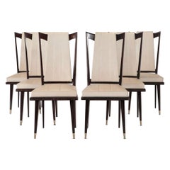 Mid-Century French Dining Chairs in Vinyl Fabric and Wood Frame, Set of 6