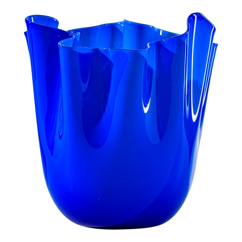 21st Century Fazzoletto Large Glass Vase in Sapphire by Fulvio Bianconi E Paolo