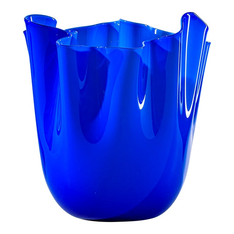 21st Century Fazzoletto Large Glass Vase in Sapphire by Fulvio Bianconi