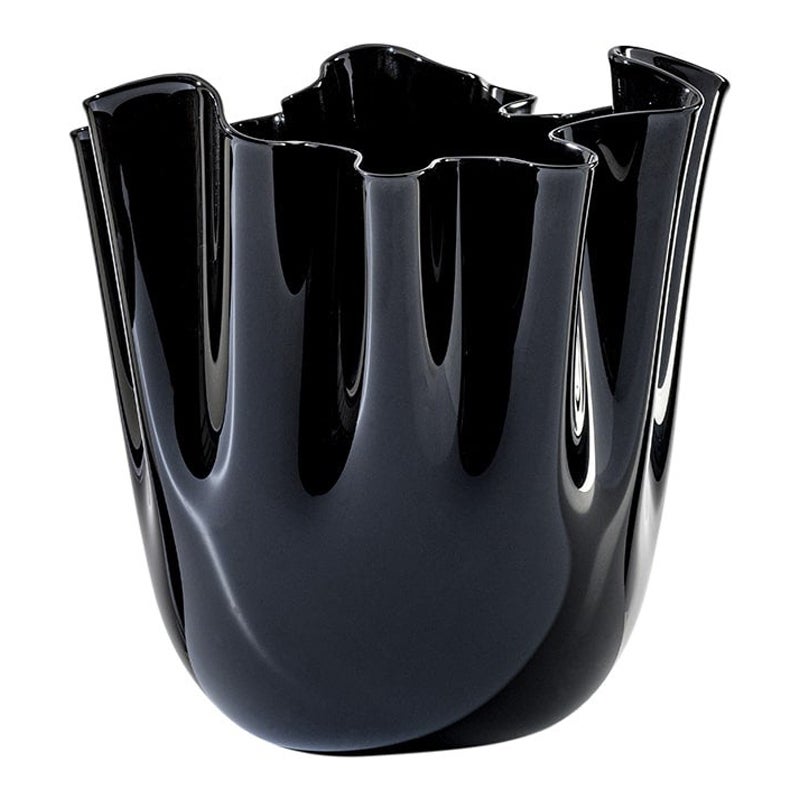 21st Century Fazzoletto Large Glass Vase in Black by Fulvio Bianconi E Paolo For Sale