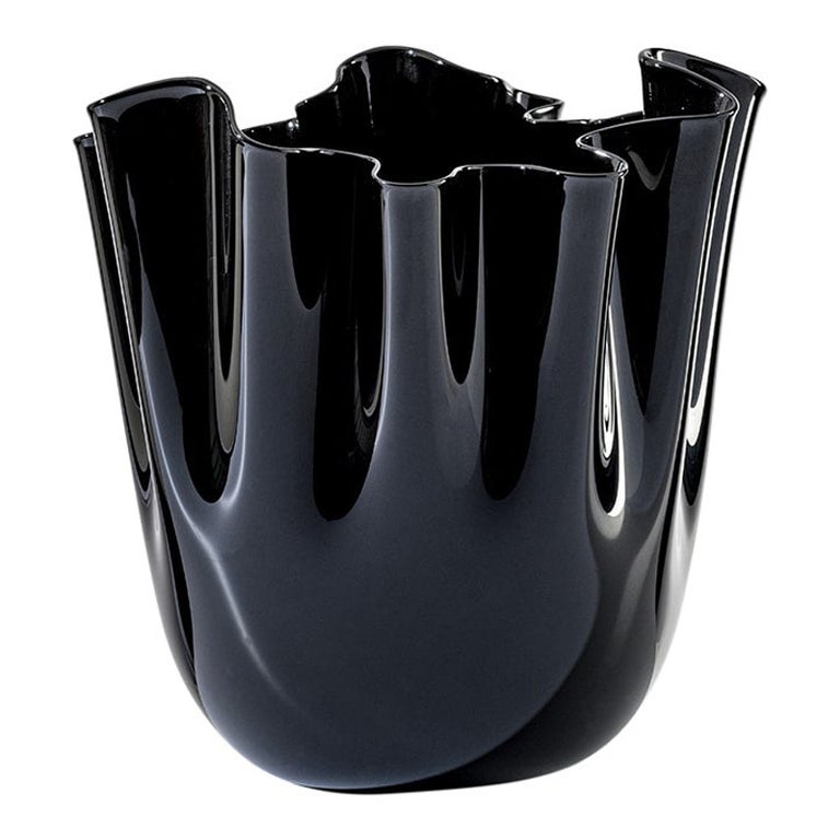 21st Century Fazzoletto Large Glass Vase in Black by Fulvio Bianconi E