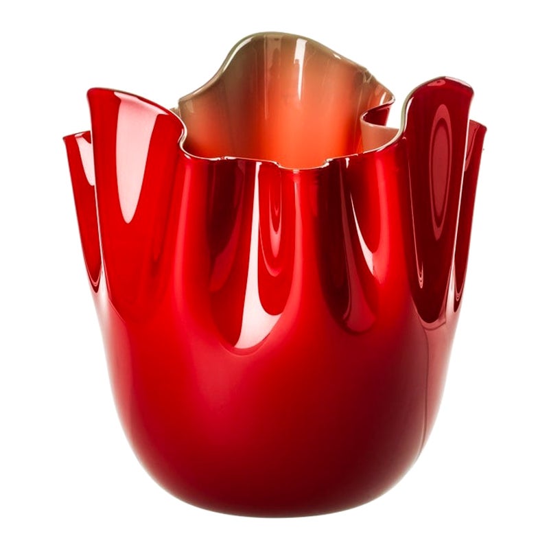 21st Century Fazzoletto Large Glass Vase in Apple Green/Red