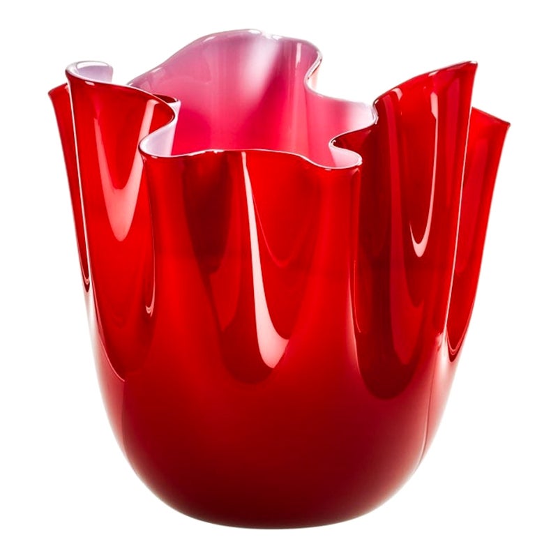 21st Century Fazzoletto Large Glass Vase in Opaque Pink/Red