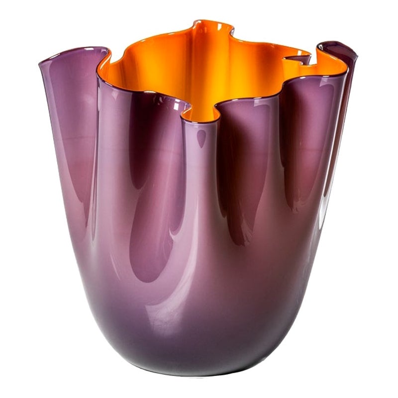 21st Century Fazzoletto Large Glass Vase in Indigo/Orange