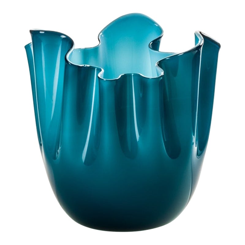 21st Century Fazzoletto Large Glass Vase in Aquamarine/Horizon