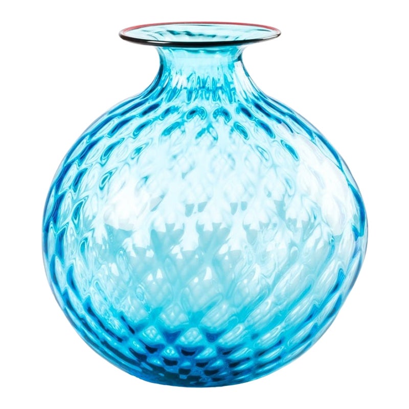 21st Century Monofiori Balloton Extra Small Glass Vase in Aquamarine/Red For Sale