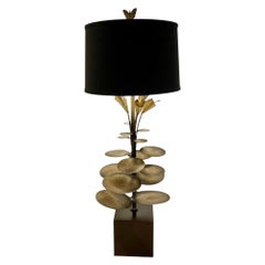 Mid-Century Lily Pod Lamp in Textured Bronze and Brass by Maison Jansen