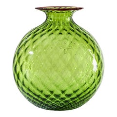 Vase en verre monofiori Balloton du 21e siècle en vert gazon/rouge de Venini