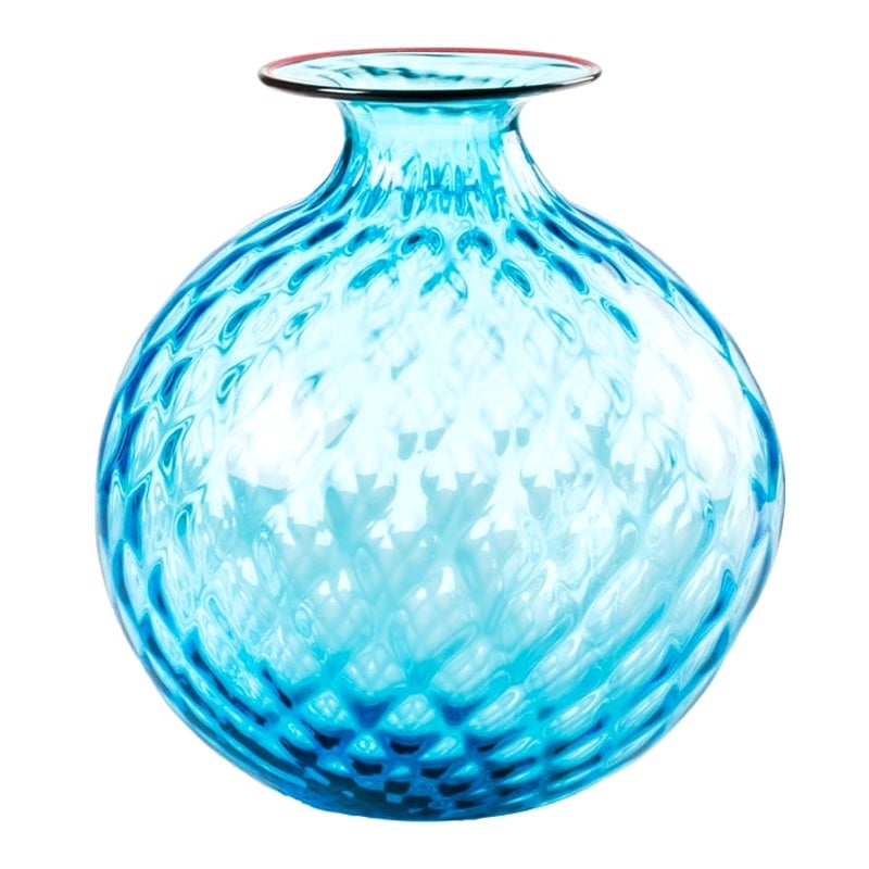 21st Century Monofiori Balloton Medium Glass Vase in Aquamarine/Red by Venini For Sale