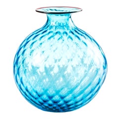 Vase en verre monofiori Balloton du 21e siècle en aigue-marine/rouge de Venini