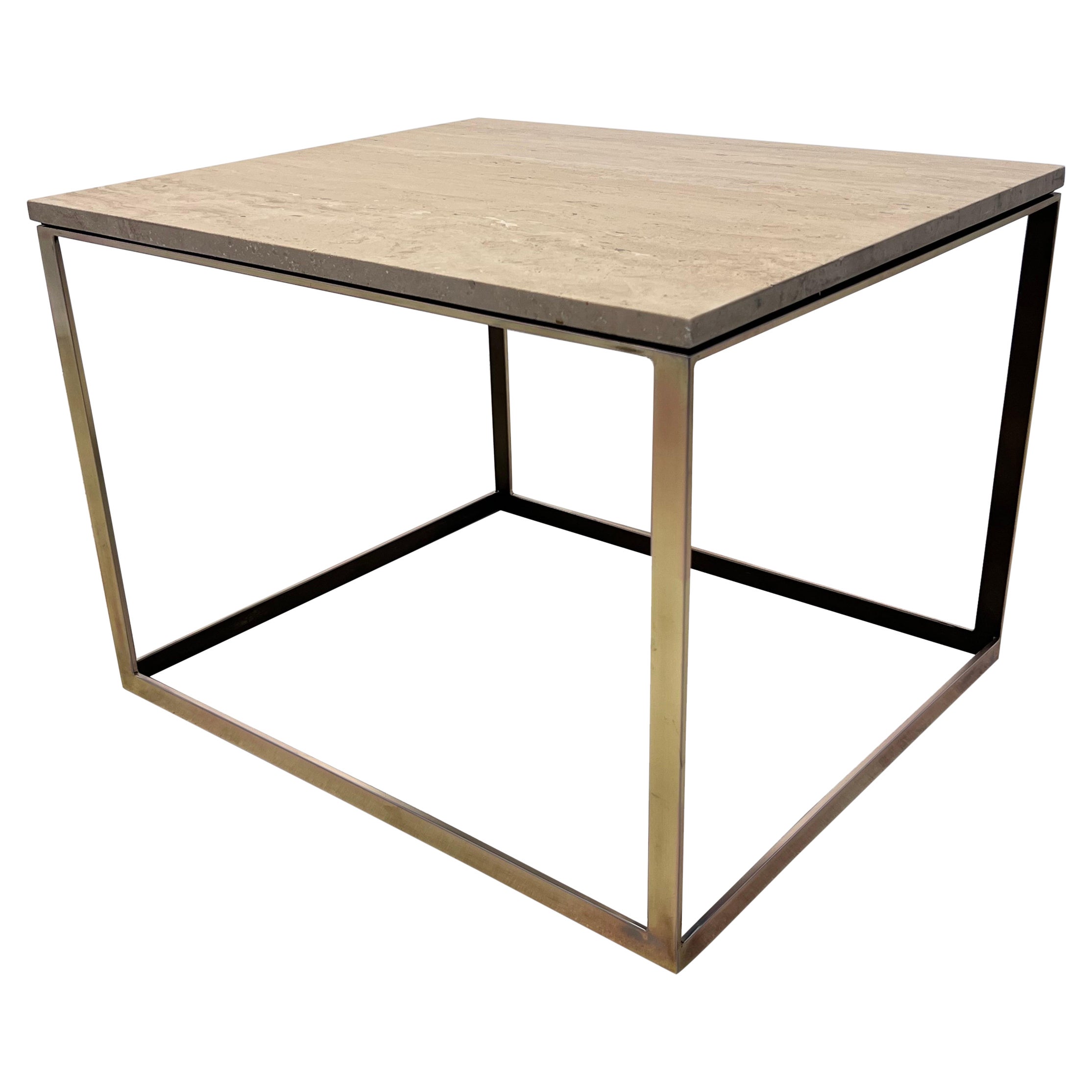 Michell Gold + Bob Williams Travertine and Brass / Bronze Side Table For Sale