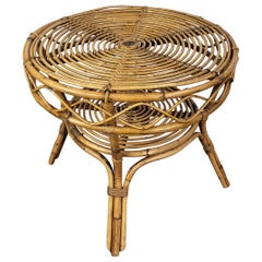 Vintage 1960s Italian Bamboo Rattan Bohemian French Riviera Round Coffee Table