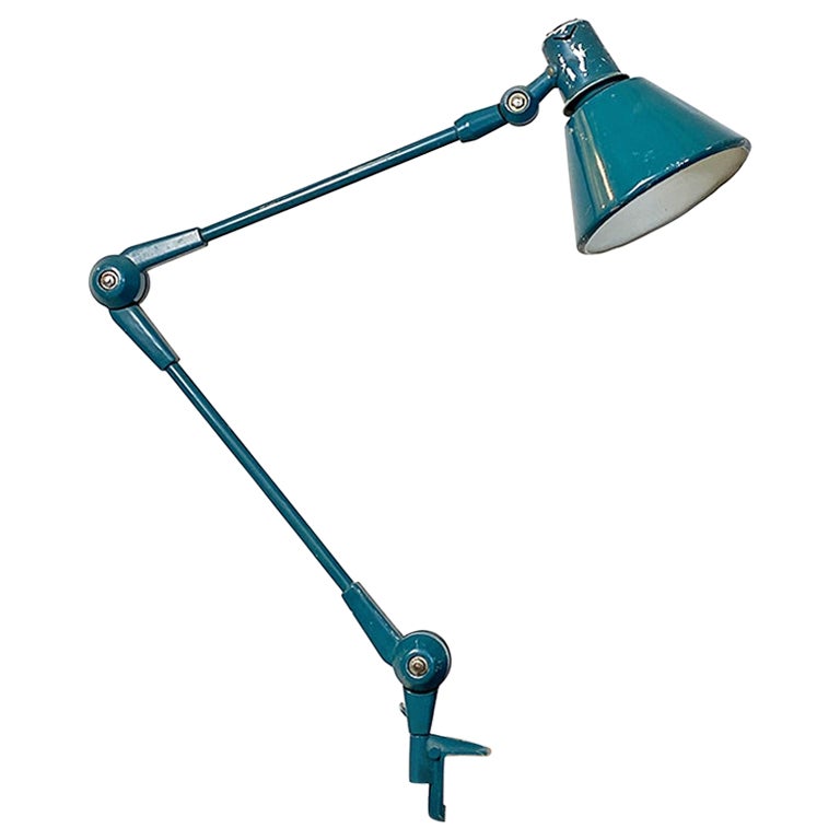 Italian Mid-Century Modern Teal Colored Metal Aure Clamp Lamp by Stilnovo, 1960s For Sale