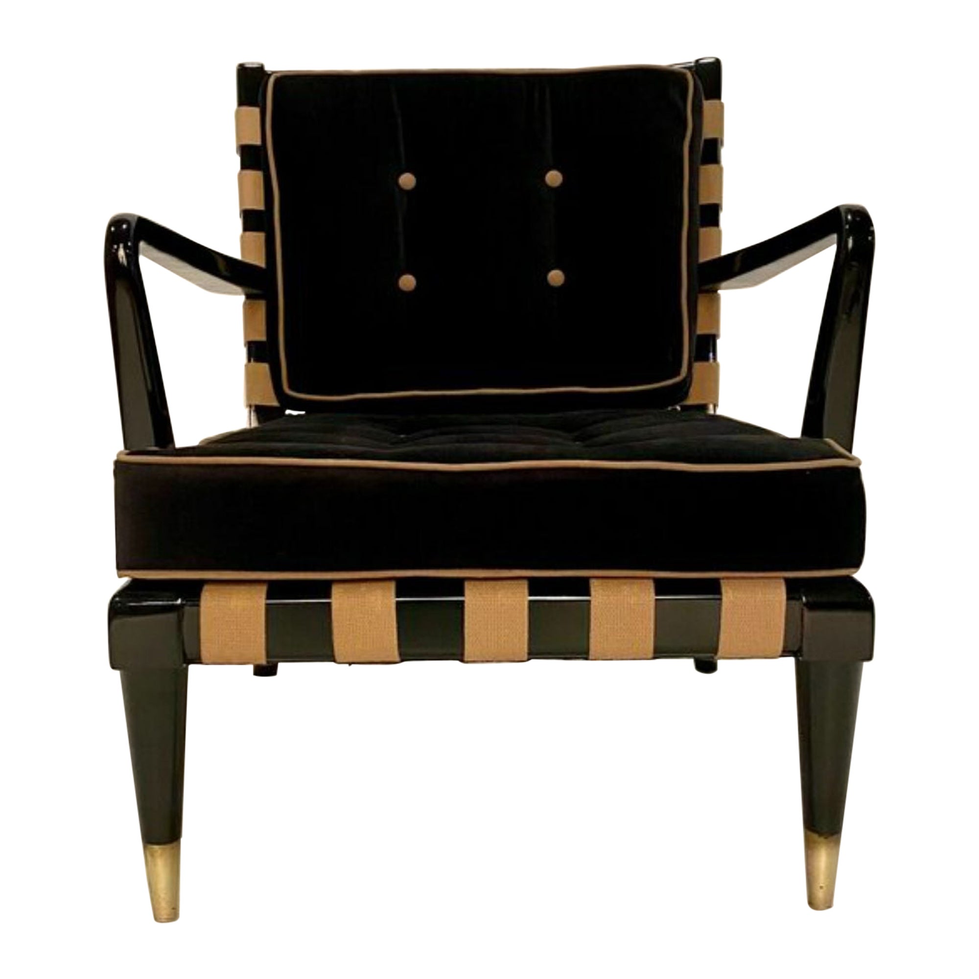 Chaise longue à sangles du milieu du siècle dans le style de Robsjohn Gibbings en vente