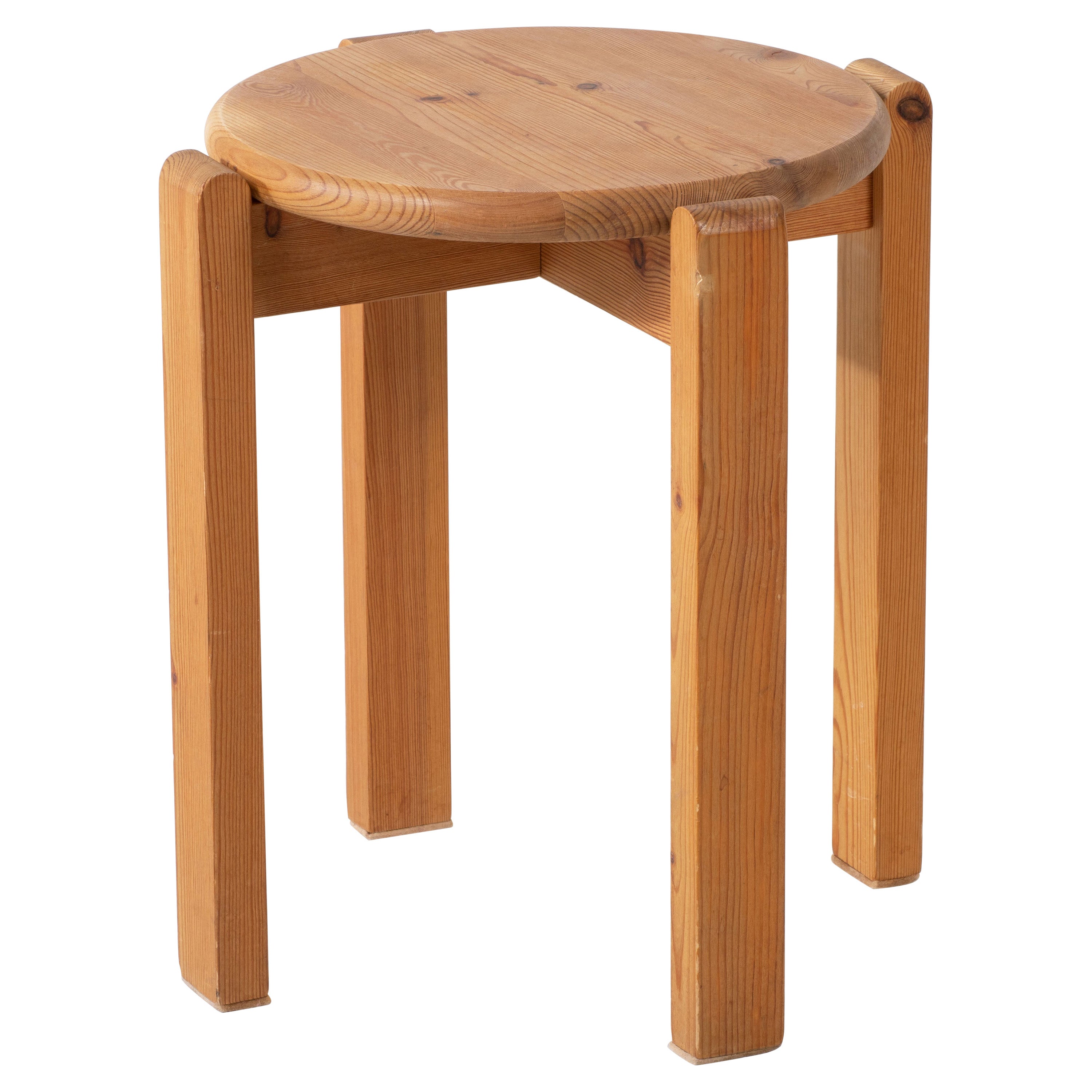 French Midcentury Pine Stool For Sale