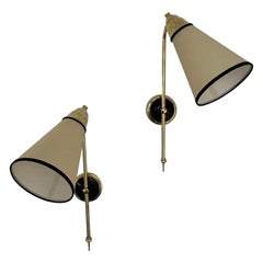 Pair of Brass Sconces Mounted on a Ball Joint, Circa 1950