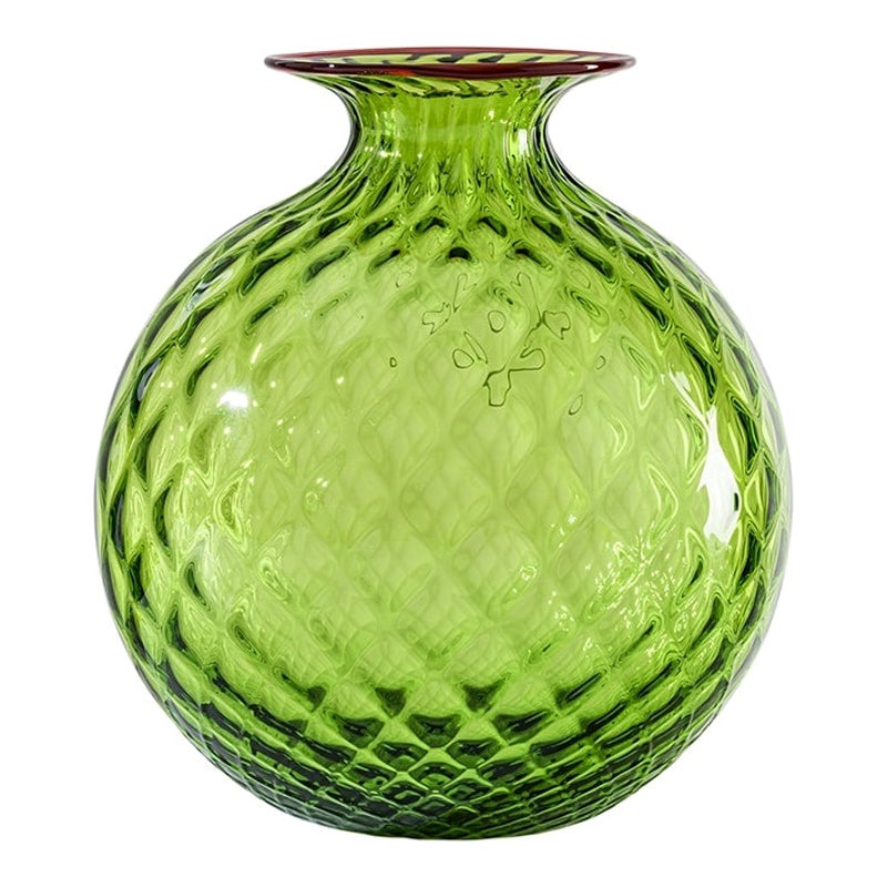 Grand vase en verre Monofiori Balloton vert gazon/rouge du 21e siècle par Venini