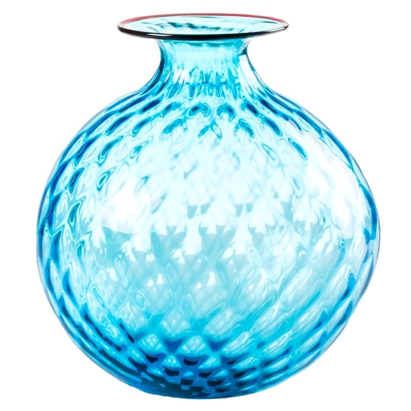 21st Century Monofiori Balloton Large Glass Vase in Aquamarine/Red by Venini For Sale