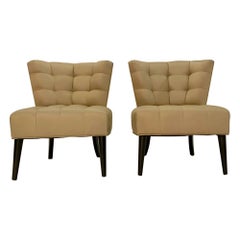 Pair of Billy Haines Style Slipper Chairs in Fabric and Wood