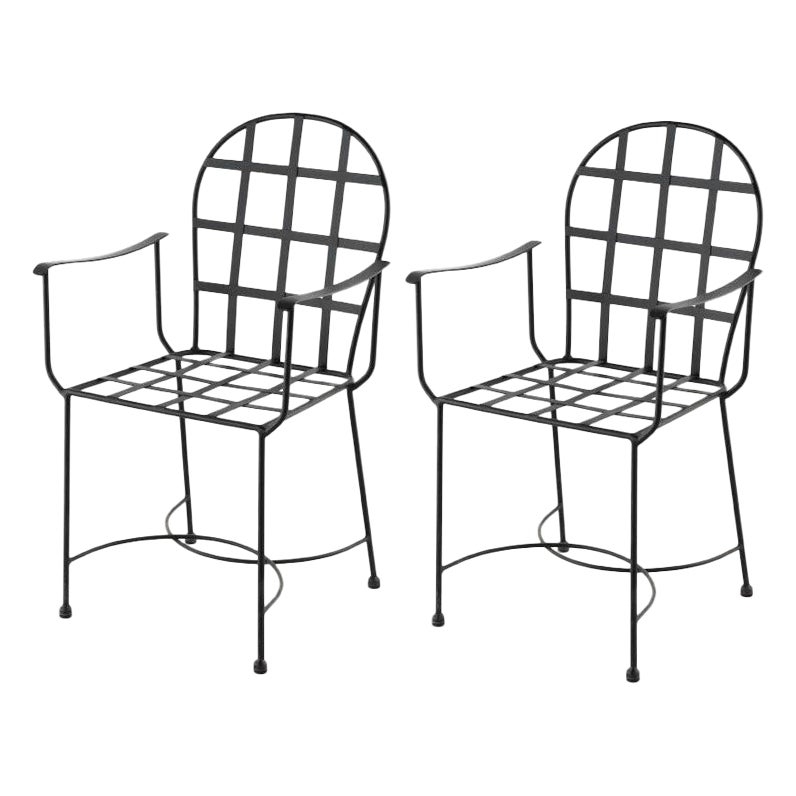 Set of 2 Garden or Dinning Armchairs in Black Wrought Iron, Indoor & Outdoor
