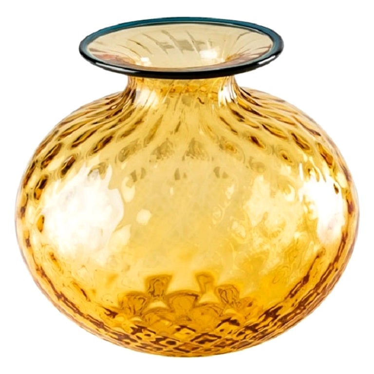 Petit vase en verre Monofiori Balloton du 21e siècle en ambre/horizon de Venini